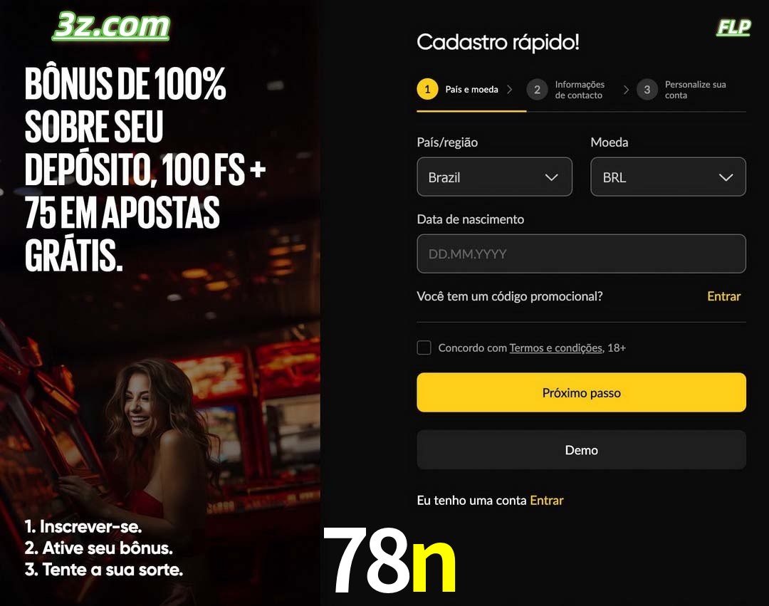 78n registro oficial cassino online Brasil com bônus de depósito e free spins